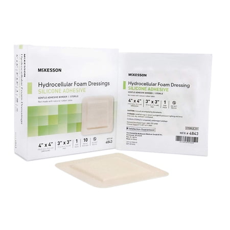 McKesson 4843 Hydrocellular Foam Dressing Silicone Adhesive Border Square 4 in. X 4 in. (Box of 10)