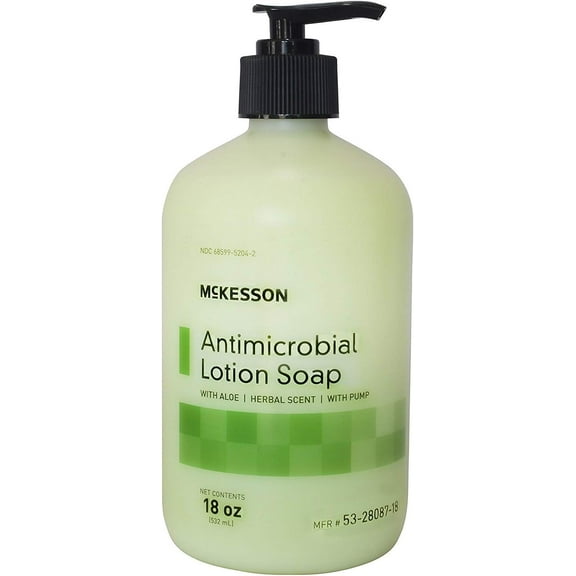 McKesson 53-28087-18 Antimicrobial Soap Lotion 18 oz Pump Bottle Herbal Scent (1 Bottle)