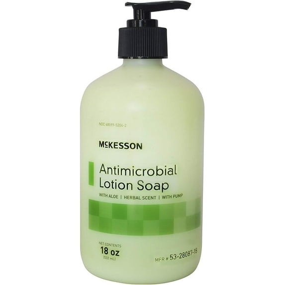McKesson 53-28087-18 Antimicrobial Soap Lotion 18 oz Pump Bottle Herbal Scent (1 Bottle)