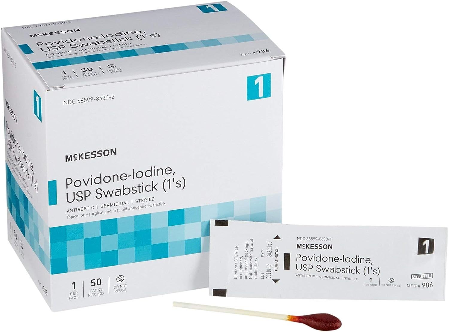 McKesson 987 Impregnated Swabstick 10% Povidone-Iodine (3 Boxes of 75)
