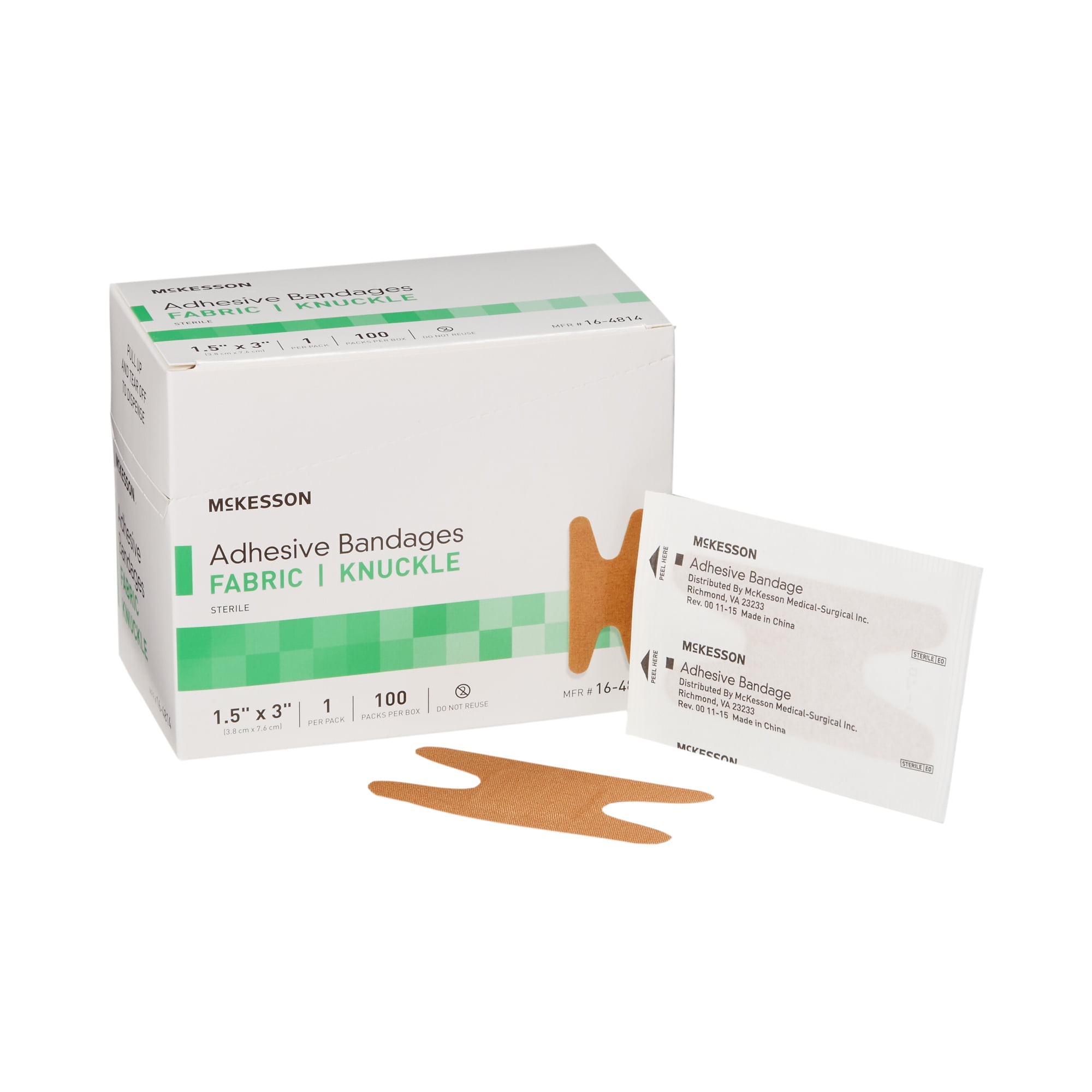 McKesson Adhesive Bandages, Fabric, Knuckle - Sterile, 1.5 in x 3 in, 100 Count, 24 Packs, 2400 Total