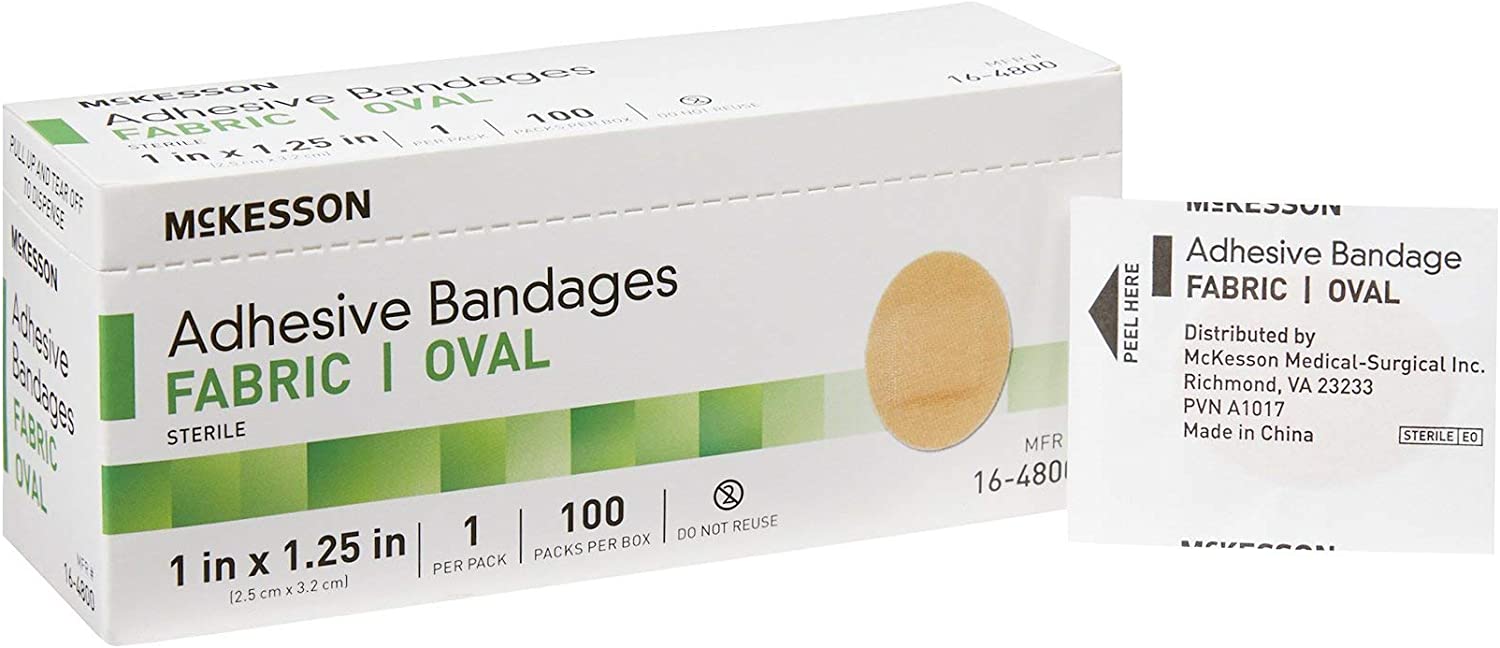 McKesson Adhesive Bandages, Sterile, Fabric Oval, 1 in x 1 1/4 in, 100