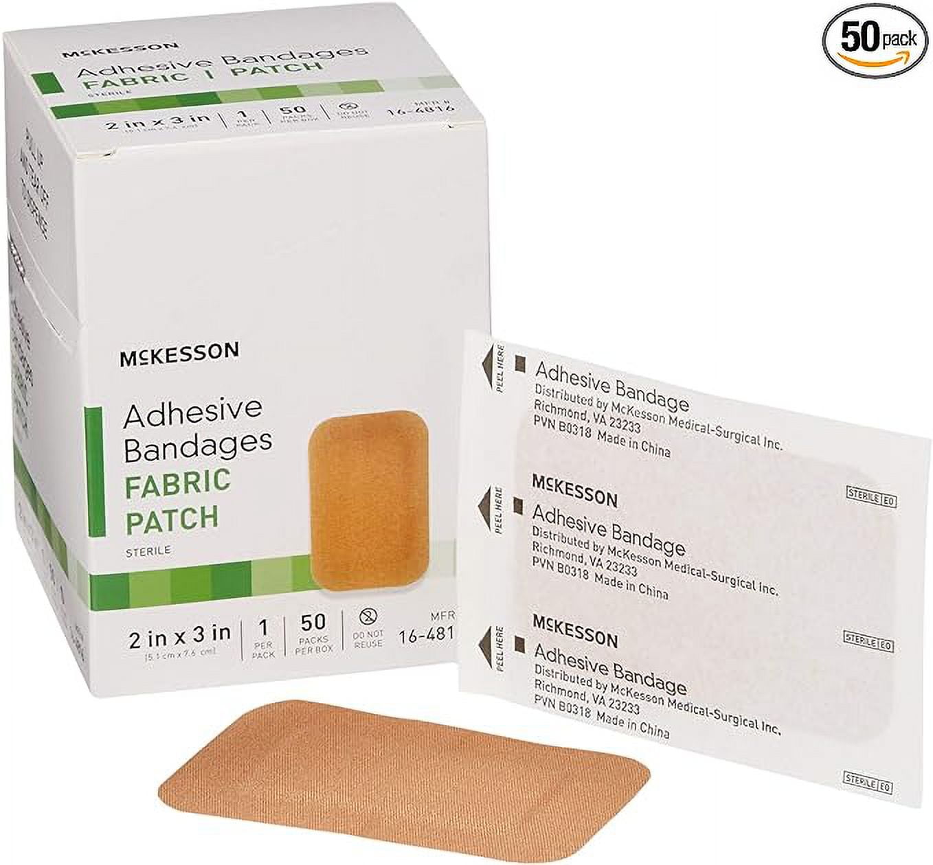 McKesson Adhesive Bandages, Sterile, Fabric Patch, 2 in x 3 in, 50