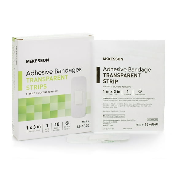 McKesson Adhesive Bandages, Transparent Strips - Sterile, 1 in. x 3 in., 10 Count, 1 Pack