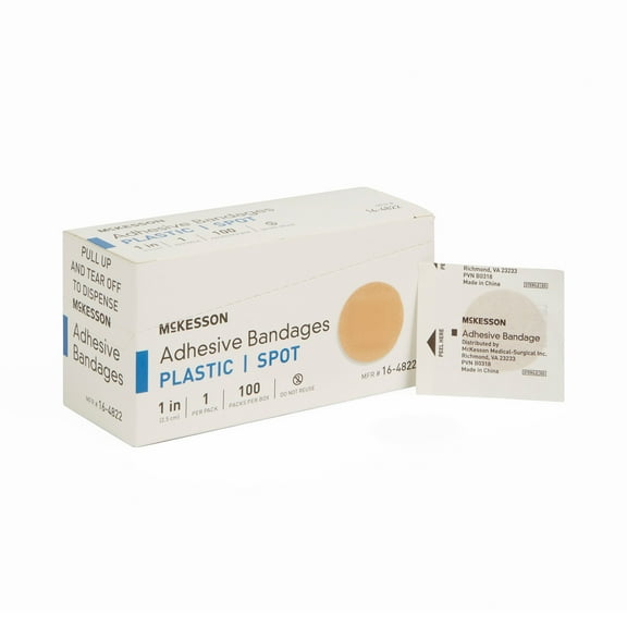 McKesson Adhesive Bandages for Wound Care - Plastic Spot, 1 in, 100 Count, 1 Pack