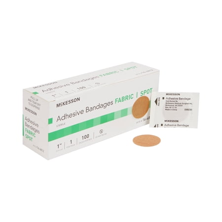 McKesson Adhesive Spot Bandages - Sterile, Round, Tan Fabric, 1 in, 100 Count, 1 Pack