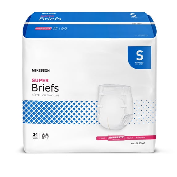 McKesson Super Adult Incontinence Brief S Moderate Absorbency Contoured, BR30642, 61, 96 Ct