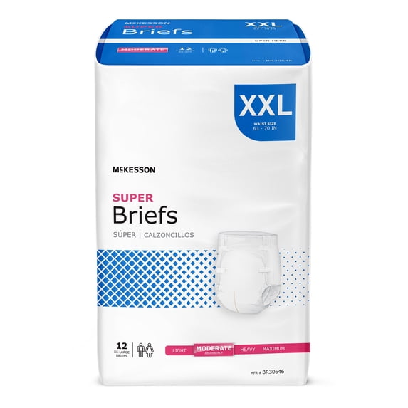 McKesson Adult Incontinence Briefs, XXL, Moderate Absorbency, Disposable Adult Diapers, 12 Count, 4 Packs, 48 Total