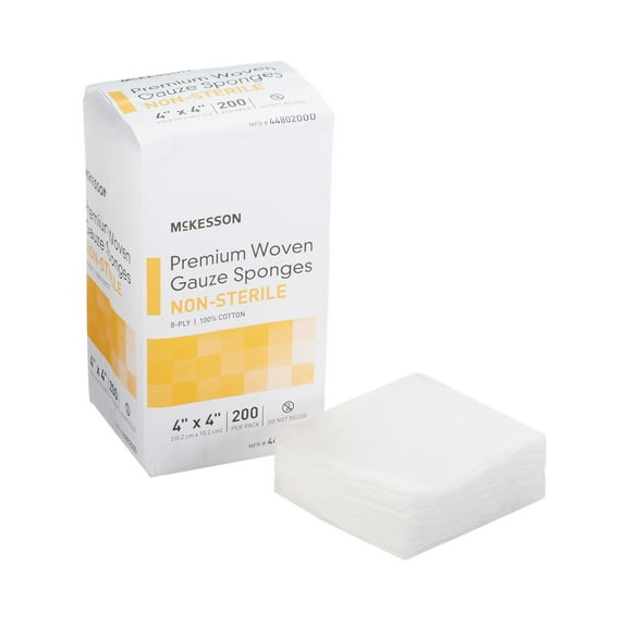 McKesson Woven Gauze Sponges, Non-Sterile Absorbent Wound Pad - 4 in x 4 in, 200 per Pack, 1 Pack