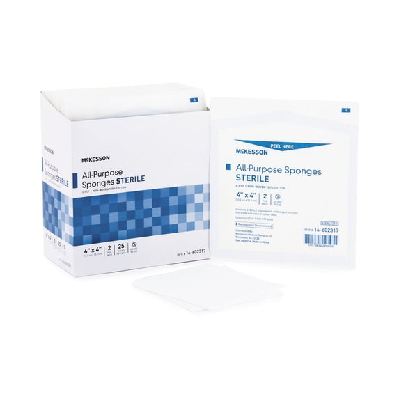 McKesson All-Purpose Sponges - Sterile, Cotton Wound Dressing, 4 in. x 4 in., 2 per Pack, 600 Packs, 1200 Total