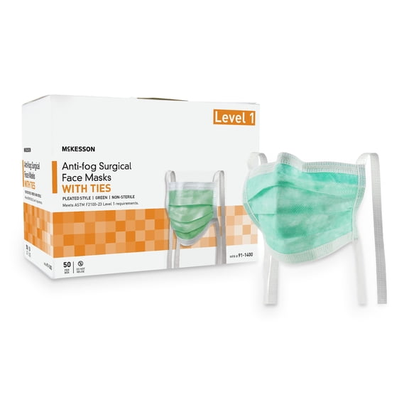McKesson Anti-Fog Surgical Masks with Tie Closure, 50 Count, 1 Pack
