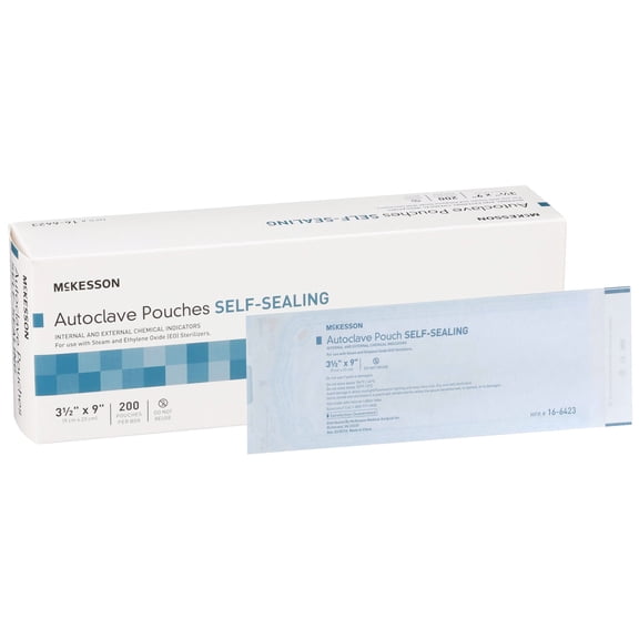 McKesson Autoclave Pouches, Self-Sealing, Steam and Ethylene Oxide Sterilizers, 3 1/2 in x 9 in, 200 Count, 1 Pack