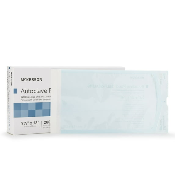 McKesson Autoclave Pouches, Self-Sealing, Steam and Ethylene Oxide Sterilizers, 7 1/2 in x 13 in, 200 Count, 5 Packs, 1000 Total
