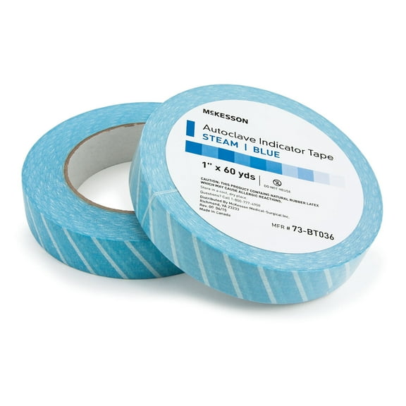 McKesson Autoclave indicator Tape - Steam Sterilization indicator Tape, Color-Changing Medical Tape, 1 in x 60 yd, 18 Count