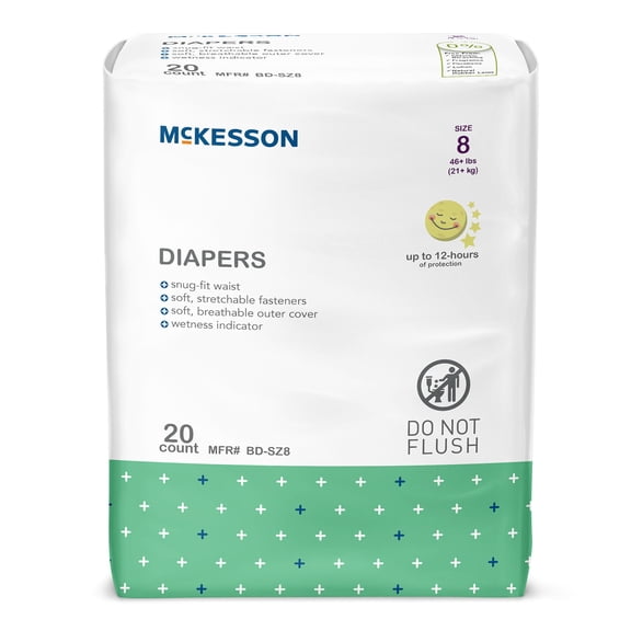 McKesson Baby Diaper 8 Heavy Absorbency Breathable / Overnight, BD-SZ8, 80, 20 Ct