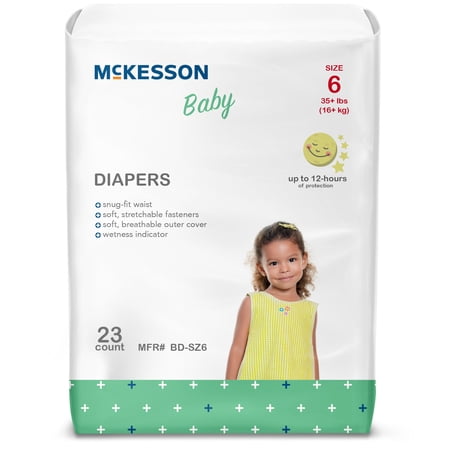 McKesson Baby Diapers - Flexible Fit, Wetness indicator, 12-Hour Protection - Size 6 (Over 35 lbs.), 23 Count, 1 Pack