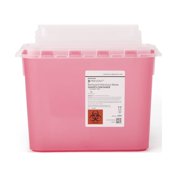 McKesson Biohazard Sharps Container, Puncture-Resistant Lockable Bin - Red, 5.4 qt, 1 Ct