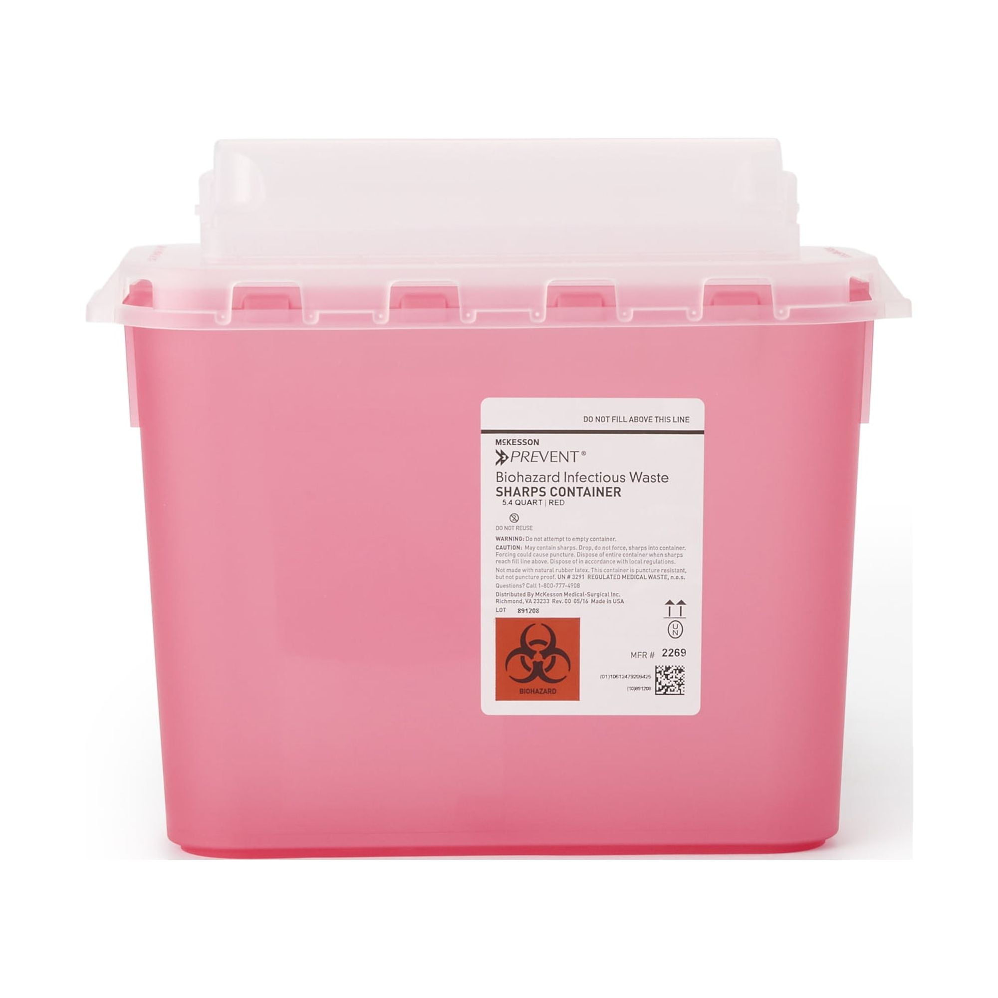 McKesson Biohazard Sharps Container, PunctureResistant Lockable Bin Red, 5.4 qt, 20 Ct