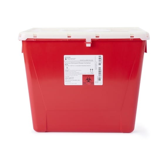 McKesson Biohazard Sharps Container, Puncture-Resistant Lockable Bin - Red, 8 gal, 9 Ct