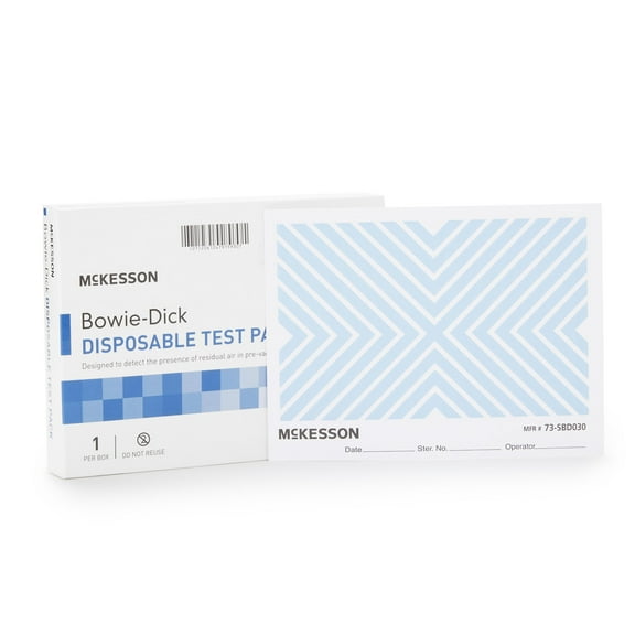 McKesson Bowie-Dick Disposable Test Pack - For Pre-Vacuum Steam Sterilizers, includes Chemical indicator Sheet - Class 2 Sterilization Level, 30 Count