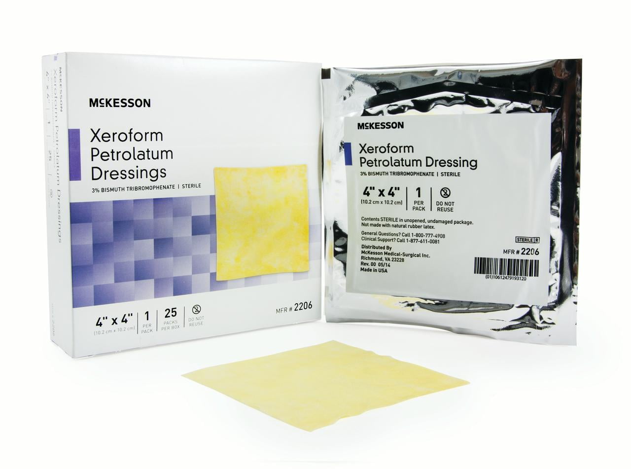 McKesson Brand Xeroform Petrolatum Dressing McKesson 4 X 4 Inch Gauze Bismuth Tribromophenate Sterile Box of 25