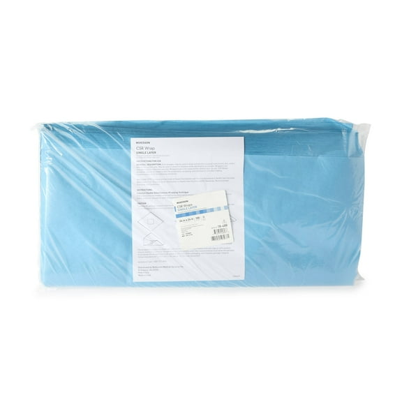 McKesson CSR Sterilization Wrap for Medical Supplies, Nail Technicians, Tattoo Tools - Air and Water Barrier, Blue Cellulose, 24 in x 24 in, 100 Count, 5 Packs, 500 Total