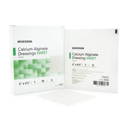 McKesson Calcium Alginate Sheet Dressings Rectangle, Single Use, 4 Inches x 4.75 Inches, White, Sterile, 10 Count