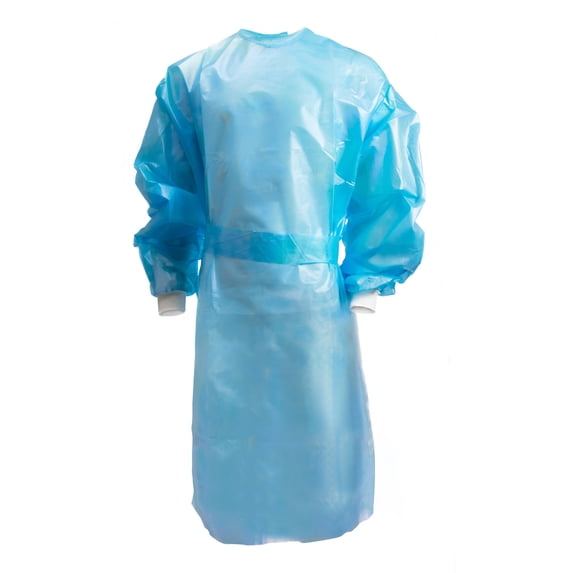 McKesson Chemotherapy Procedure Gown, Disposable - Full-Back, Waist Tie, AAMI Level 2, Unisex, Non-Sterile - Blue, Size Large, 44 in L, 10 Count