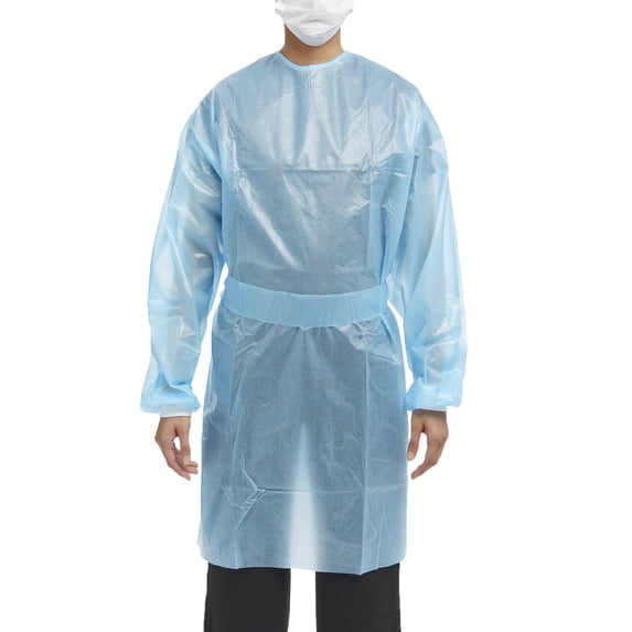 McKesson Chemotherapy Procedure Gown, Disposable - Full-Back, Waist Tie, AAMI Level 2, Unisex, Non-Sterile - Blue, Size Medium, 41 in L, 10 Count