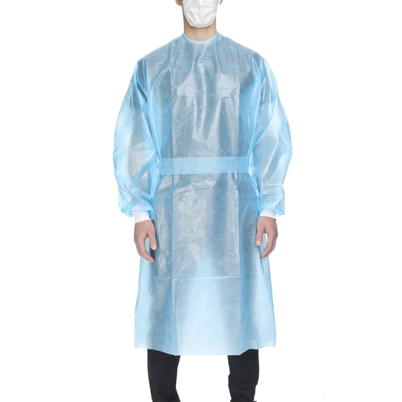 McKesson Chemotherapy Procedure Gown, Disposable - Full-Back, Waist Tie, AAMI Level 2, Unisex, Non-Sterile - Blue, Size XL, 51 in L, 30 Count