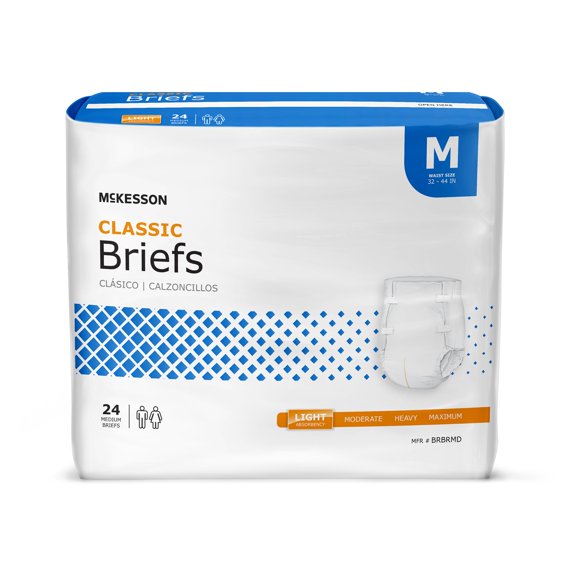 McKesson Classic Briefs, Incontinence, Light Absorbency, Medium, 24 Count, 1 Pack