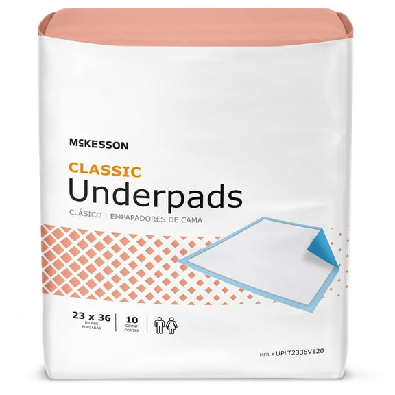 McKesson Classic Underpads, Incontinence Bed Pads, Light Absorbency, 23 in x 36 in, 120 Ct