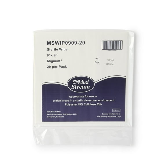 McKesson Cleanroom Wipes, Sterile - Low-Linting, Disposable, 9 in x 9 in, 20 Wipes, 180 Packs, 3600 Total