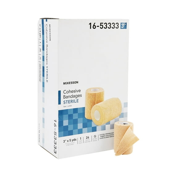 McKesson Cohesive Bandage, Sterile, Self-Adherent Closure, Tan, 3 in x 5 yds, 1 Count, 24 Packs, 24 Total
