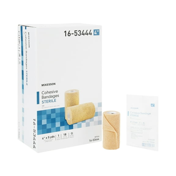 McKesson Cohesive Bandage, Sterile, Self-Adherent Closure, Tan, Latex-Free, 4 in x 5 yds, 1 Count, 18 Packs, 18 Total