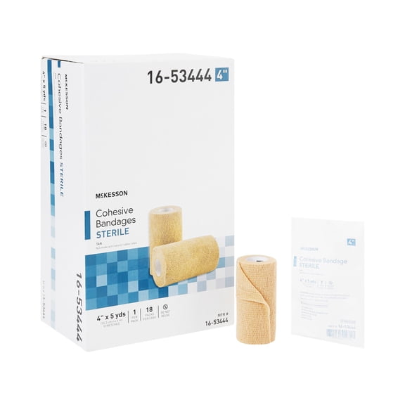 McKesson Cohesive Bandage, Sterile, Self-Adherent Closure, Tan, Latex-Free, 4 in x 5 yds, 1 Count, 18 Packs, 18 Total