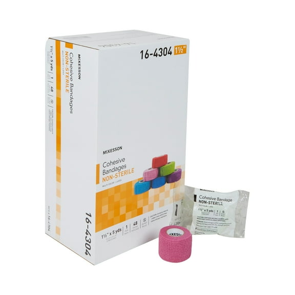 McKesson Cohesive Bandages, Self-Adherent Compression Wrap, 1 1/2 in x 5 yd, 1 Count, 48 Packs, 48 Total
