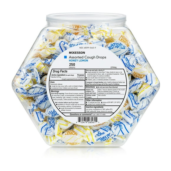 McKesson Cold and Cough Relief 8.6 mg Strength Honey Lemon Flavor / Eucalyptus Flavor Lozenge, 1000 Ct