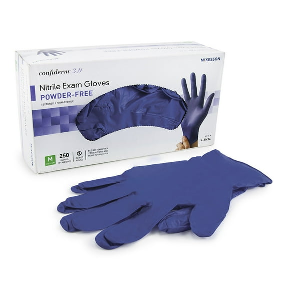 McKesson Confiderm 3.0 Disposable Nitrile Exam Glove Standard Cuff Length MEDIUM 14-6N34 250 per Box