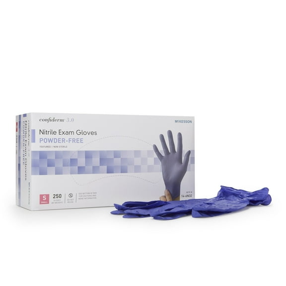 McKesson Confiderm 3.0 Disposable Nitrile Exam Glove Standard Cuff Length SMALL 14-6N32 250 per Box