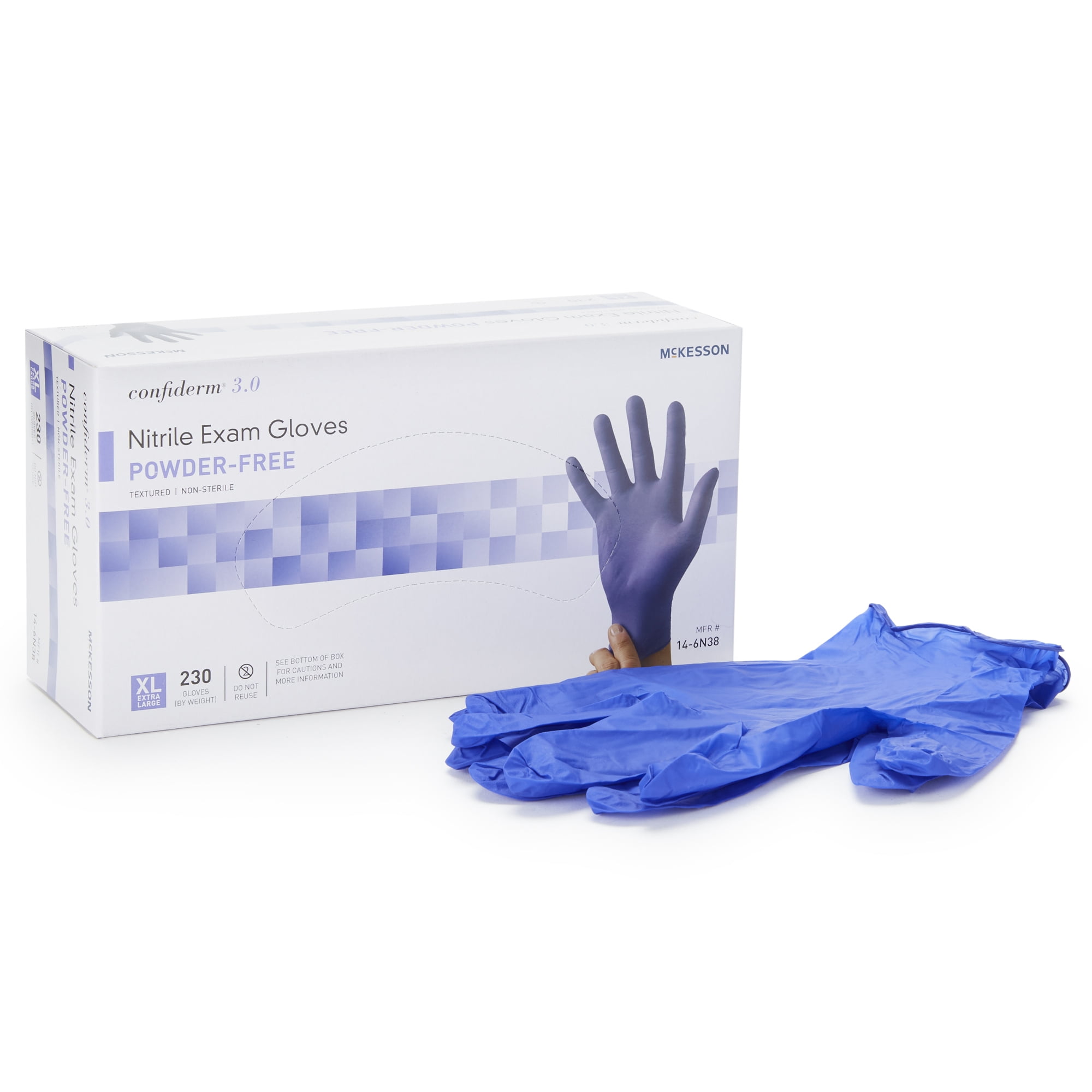 McKesson Confiderm 3.0 Nitrile Exam Gloves, Blue Medical Gloves - Size XL, 230 Count, 1 Box