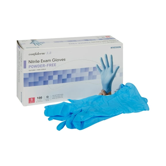 McKesson Confiderm 3.8 Nitrile Exam Gloves, Blue Medical Gloves - Size Small, 100 Count, 1 Box
