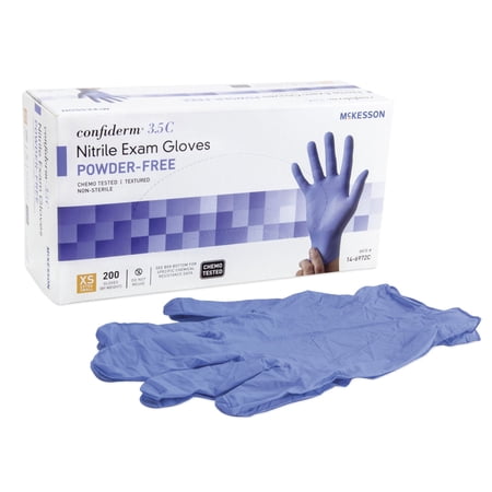 McKesson Confiderm 3.85C Nitrile Exam Gloves, Blue Medical Gloves - Size XS, 200 Count, 1 Box