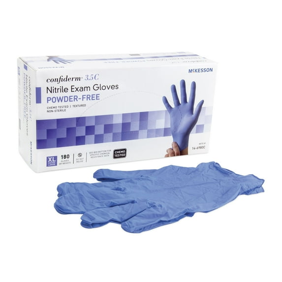 McKesson Confiderm 3.85C Nitrile Exam Gloves, Blue Medical Gloves - XL, 180 Count, 1 Box