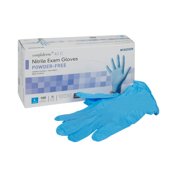 McKesson Confiderm 4.5C Nitrile Exam Gloves, Blue Medical Gloves - Size Large, 100 Count, 1 Box