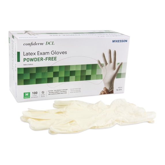 McKesson Confiderm DCL Latex Exam Gloves - Powder-Free, Ivory - Size Large, 100 Count, 1 Box