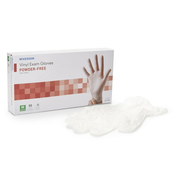 McKesson Confiderm Disposable Vinyl Exam Glove Standard Cuff Length MEDIUM 14-166 50 per Box