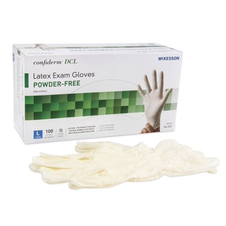 McKesson Confiderm Exam Glove  Powder Free Latex Ambidextrous Smooth Ivory, Large, Case of 1000