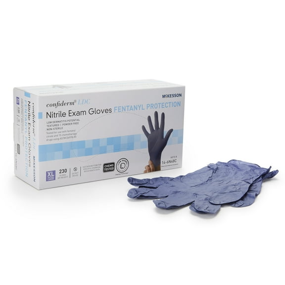 McKesson Confiderm Nitrile Exam Gloves, Low-Derma Latex-Free Medical Gloves, XL, 230 Count, 1 Box