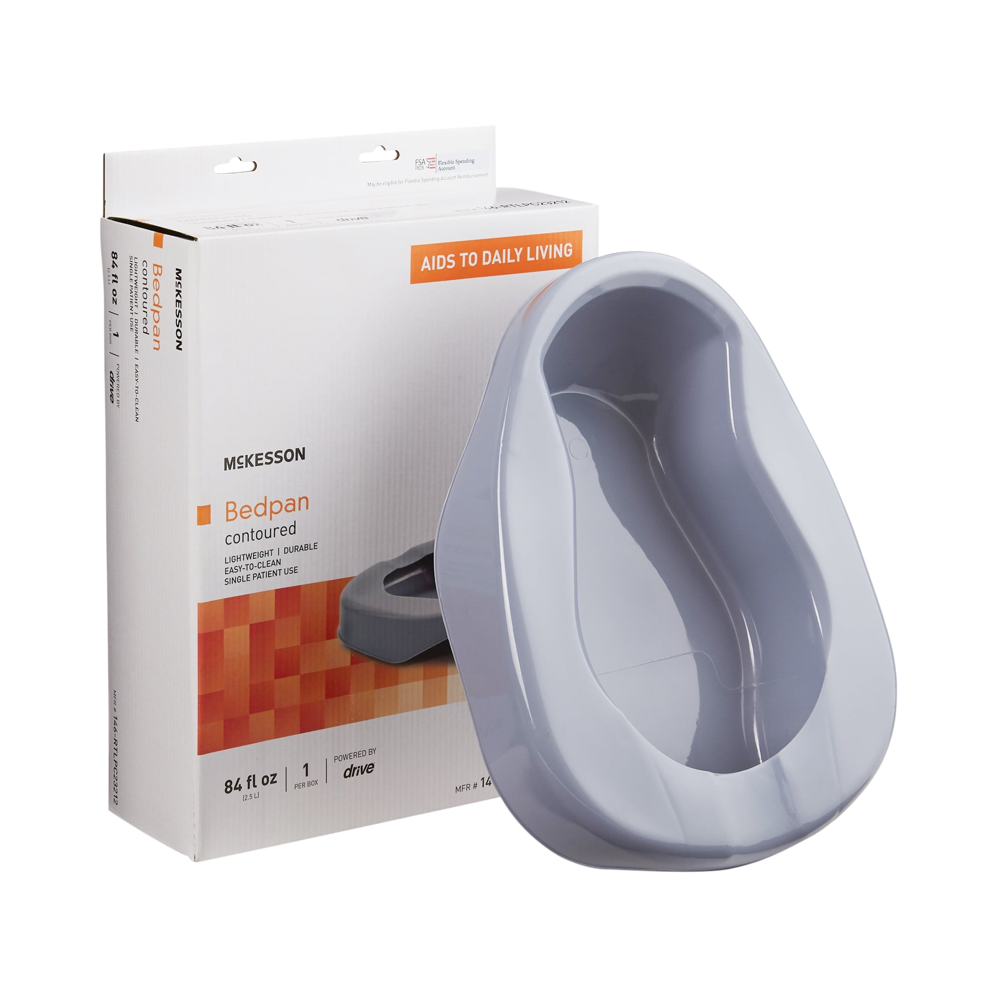 McKesson Contoured Bedpan, Lightweight Polyethylene Gray, 16.25" Long